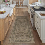 Hallway Runner Rug 2x5 Washable Brown Vintage Distressed Runner Oriental Soft Thin Indoor Carpet Non Slip Low Pile Throw Rug for Kitchen Bedroom Laundry Bedside Entryway