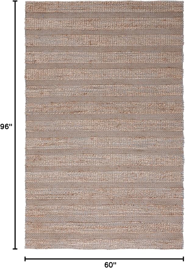 SAFAVIEH Natural Fiber Collection Area Rug - 5' x 8', Light Blue & Natural, Handmade Boho Farmhouse Rustic Jute & Cotton Jute, Ideal for High Traffic Areas in Living Room, Bedroom (NFB654M)