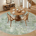 8x8 Green/Ivory Round Rug 8ft Living Room Circle Rug Vintage Round Area Rug Non Slip Indoor Carpet for Apartment