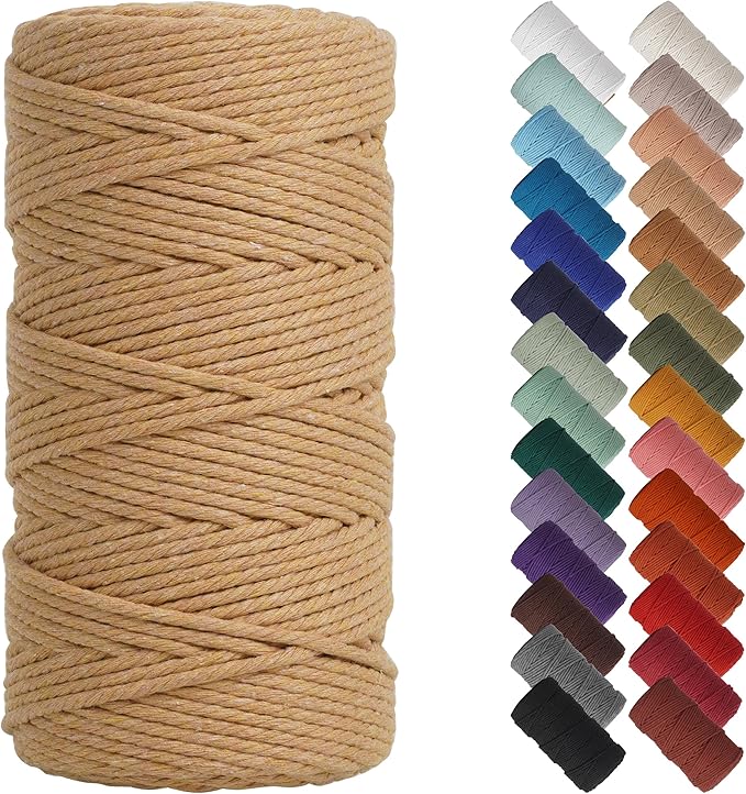 NOANTA Light Tan Macrame Cord 3mm x 220yards, Colored Macrame Rope Cotton Rope Macrame Yarn, Colorful Cotton Craft Cord for Wall Hanging, Plant Hangers, Crafts, Knitting