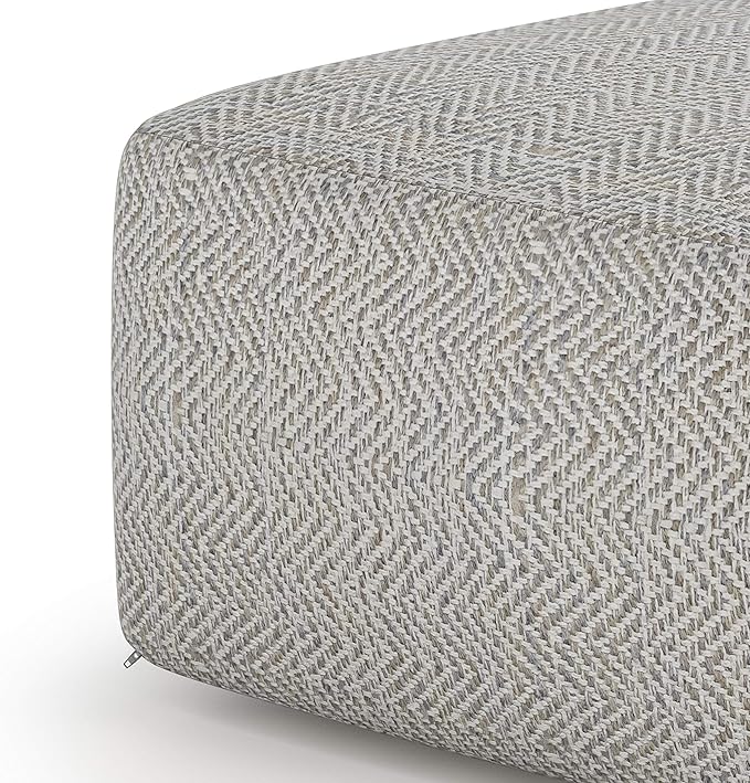 SIMPLIHOME Nate Square Pouf - 20 inch Wide Upholstered Handwoven Cotton Ottoman in Patterned Grey Melange, Boho Footstool or Extra Seating for Living Room with Artisanal Texture, Assembled