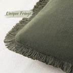 MIULEE Decorative Throw Pillow Covers Neutral Linen Fringe Throw Pillows Euro Shams Set of 2 Olive Green Boho Farmhouse Cushion Covers for Couch Sofa Bed Living Room Spring Home Decor 28x28 Inch