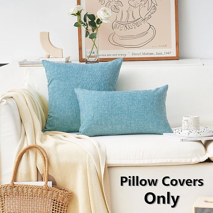 Home Brilliant Couch Pillow Covers 18x18 Lined Linen Burlap Square Throw Pillows Cover Decorative Pillow Cases for Sofa Bed, 18 x 18 inch, Teal