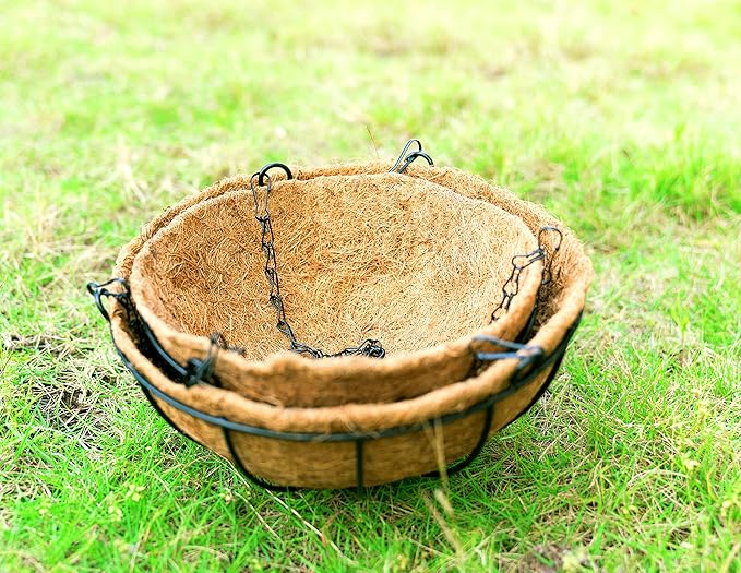 Kingbuy 10 Inch Hanging Planter Basket with Coconut Liner Wire Plant Holder Chain Flower Baskets Pot Hanger Home Garden Decoration for Indoor Outdoor, 2 Pack