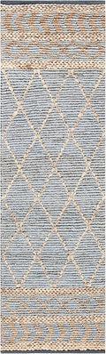 SAFAVIEH Natural Fiber Collection Runner Rug - 2'3" x 8', Natural & Blue, Handmade Boho Moroccan Trellis Jute, Ideal for High Traffic Areas in Living Room, Bedroom (NF955N)