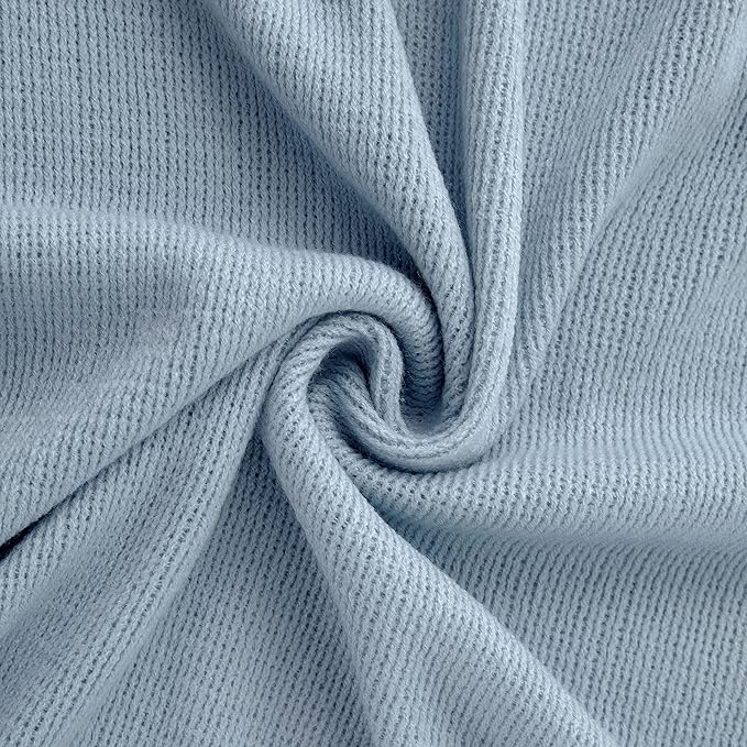 Vonty Light Blue Knitted Blanket with Tassels Fringe 60" x 80", Super Soft Knit Throw Blanket, Farmhouse Decorative Lightweight Blanket for Couch, Sofa, Bed