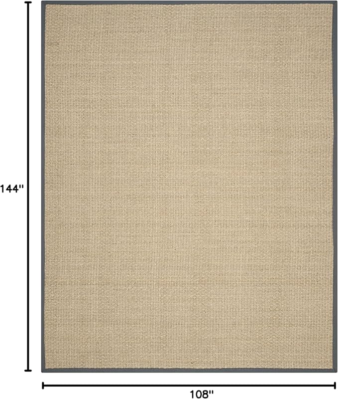 SAFAVIEH Area Rug 9x12 - Natural Fiber Collection - Large - Natural & Dark Grey, Seagrass, Basketweave Pattern with Border (NF114Q)