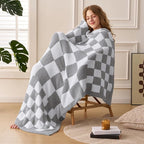 Joiedomi Throw Blanket for Couch, Light Grey Checkered Knitted Blankets Gifts for Women Mom Girls, Cozy Cute Soft Throw Home Room Decor Aesthetic Women Mothers Birthday Gifts 50x60 Inches