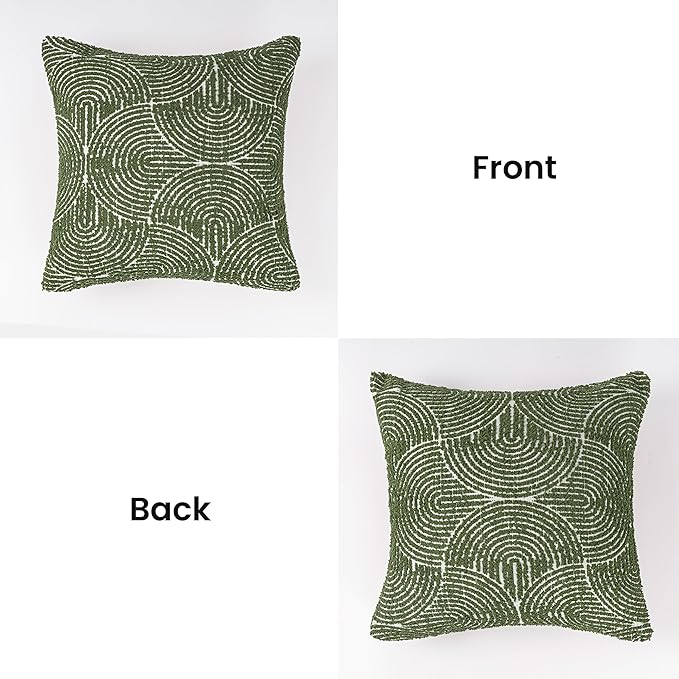 AELS Boho Decorative Textured Throw Pillow Covers 20x20, Modern Mid Century Rainbow Tufted Pillow Case, Farmhouse Rustic Geometric Woven Cushion Case for Bed Couch Sofa, Olive Green