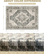 Washable Rugs 8x10 Area Rugs for Living Room, Bedroom, Office, Ultra-Thin Anti Slip Backing Rug, Super-Soft Vintage Large Area Rug, Home Decor Farmhouse Rugs (Black/Beige, 8'x10')