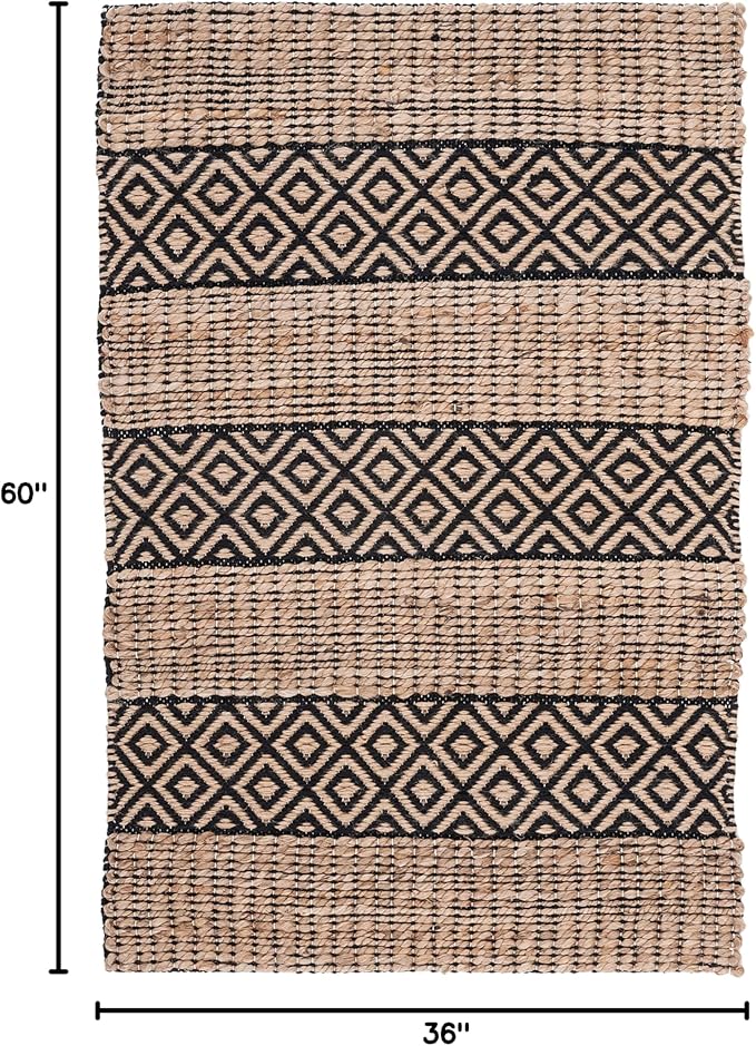 SAFAVIEH Natural Fiber Collection Accent Rug - 3' x 5', Black & Natural, Handmade Boho Farmhouse Rustic Jute & Cotton Jute, Ideal for High Traffic Areas in Entryway, Living Room, Bedroom (NFB653Z)