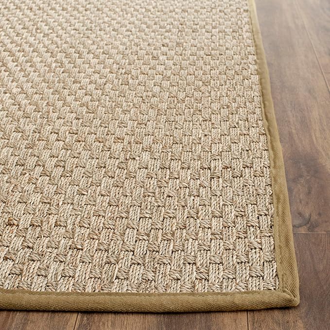 SAFAVIEH Area Rug 8x10 - Natural Fiber Collection - Large - Natural & Olive Green, Seagrass, Basketweave Pattern (NF114G)