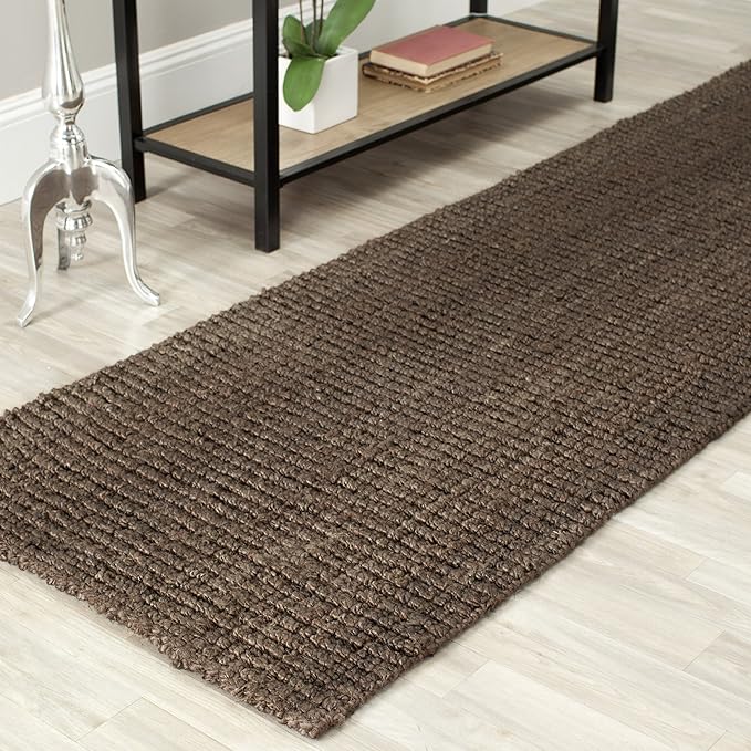 SAFAVIEH Natural Fiber Collection Runner Rug - 2'6" x 12', Brown, Handmade Jute, Farmhouse Style, Chunky Textured Thick Pile (NF447D)