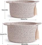 Small Gift Basket Empty Set of 2 - Little Cute Woven Rope Organizer Bins for Baby Shower Gifting, Makeup, Bathroom, Desk, Decorative Vanity - Pre-Shaped, Brown