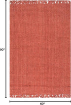 nuLOOM 5x8 Daniela Jute Tassel Hand Woven Area Rug, Brick, Solid Chunky Farmhouse Design, Natural Fiber, For Bedroom, Dining Room, Living Room, Hallway, Office, Entryway