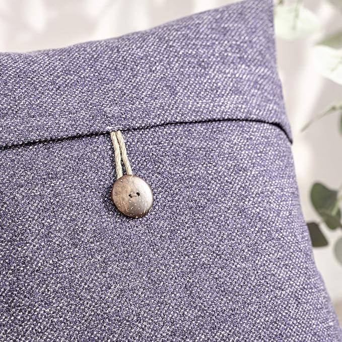 Phantoscope Pack of 2 Farmhouse Throw Pillow Covers Button Vintage Linen Decorative Pillow Cases for Couch Bed and Chair Purple 12 x 20 inches 30 x 50 cm