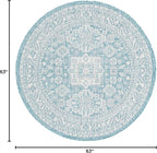Rugs.com Outdoor Aztec Collection Rug – 5 Ft Round Aqua Flatweave Rug Perfect for Kitchens, Dining Rooms