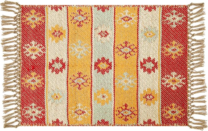 Artistic Jute Hand Woven Rug 2x3 Feet - Multi, Decorative Small Boho Patio Throw Rugs with Fringes Ideal for Entryway, Kitchen, Laundry Room, Balcony | Farmhouse Classic Door Mat for Bedroom Décor