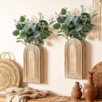 DREAMLOOM 2 Pack Wooden Wall Vases with Fake Plants, Wall Hanging Planters Boho Modern Farmhouse Indoor for Narrow Spaces Entryway Bathroom Home Office Decoration, Black