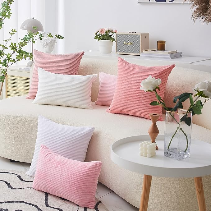 Home Brilliant Pink Euro Sham Covers for Couch Super Soft Striped Velvet Pillow Covers 24x24 Pillow Cases for Party, Set of 2, 60cm, Pink