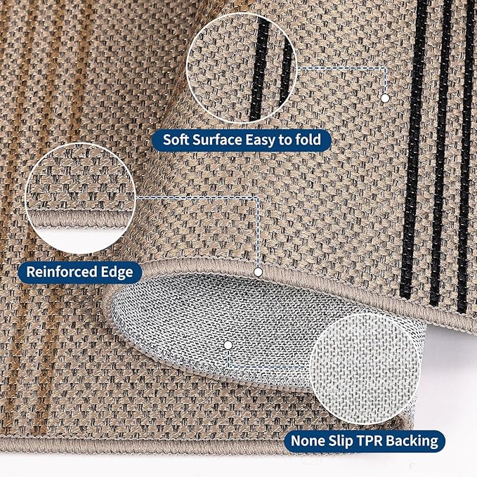 GarveeHome Modern Rainbow Easy Jute 4x6 Area Rug, Indoor/Outdoor Reversible Low Pile Non-Slip & Washable Carpet for Living Room, Bedroom, Kitchen, Sunroom