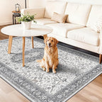 Hallway 4x8 Washable Runner Rug: Oriental Stain Resistant Entryway Kitchen Rug Farmhouse Soft Carpet for Bathroom Bedroom Thin Laundry Room Floor Mat with Non Slip Backing for Pets Family(4x8,Grey)
