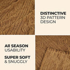 Superior Fleece Boho Jacquard Blanket, Decorative Blankets for Bedroom, Sofa, Fuzzy, Plush, Fluffy, Soft, Cute Room Decor, Beautiful Cover, Comfort Essentials, Arctic Collection, Throw, Camel