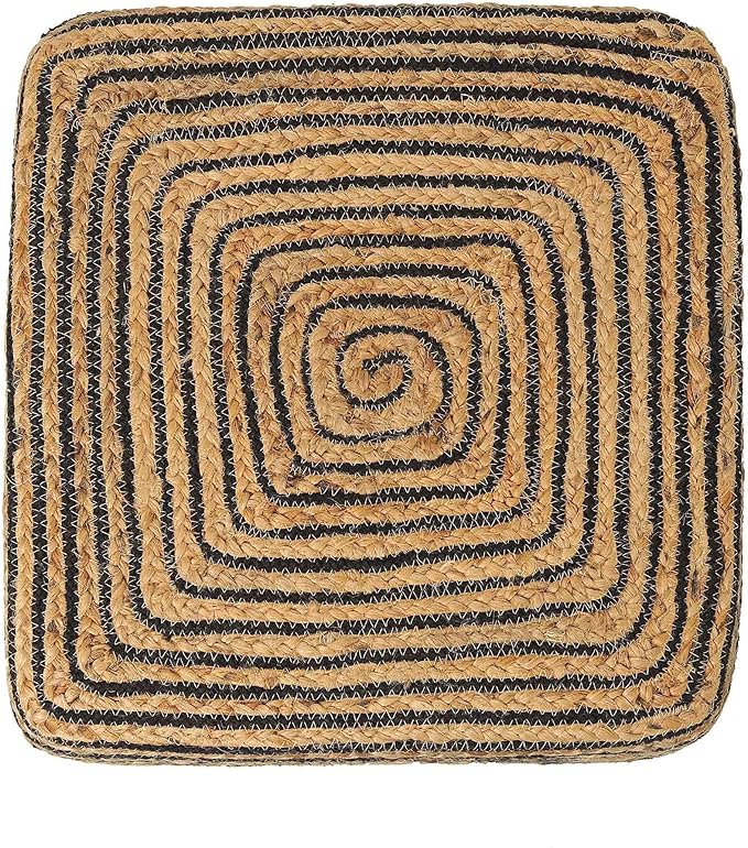 REDEARTH · Cube Pouf Foot Stool Ottoman - Jute Braided Pouffe Poof Accent Sitting Footrest for The Living Room, Bedroom, Nursery, Patio, Lounge 50% Jute 50% Cotton (14.5”X14.5”X16”; Natural Black)