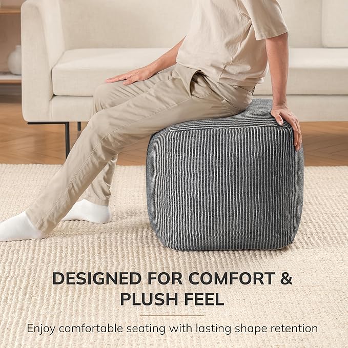 Anji Mountain Pouf Ottoman Foot Rest, Handmade Ottoman Pouf, Comfortable Foot Stool, Decorative Floor Seating for Living Room Decor, Bedroom & Home Décor Accent - Gray Maze