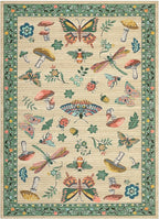 Mushroom Insect Washable Rug 5x7 Area Rugs for Bedroom Non Slip with Rubber Back Low Pile Stain Resistant Butterfly Carpet for Living Room Nursery Kitchen Dining Room Khaki Green
