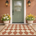 Terracotta Beige Diamond Checkered 3x5 Entryway Rug, Boho Easy Jute Indoor Outdoor Rug, Modern Farmhouse Washable Non Slip Porch Patio Rug for Kitchen, Balcony, Bedroom, Laundry Room, Mudroom