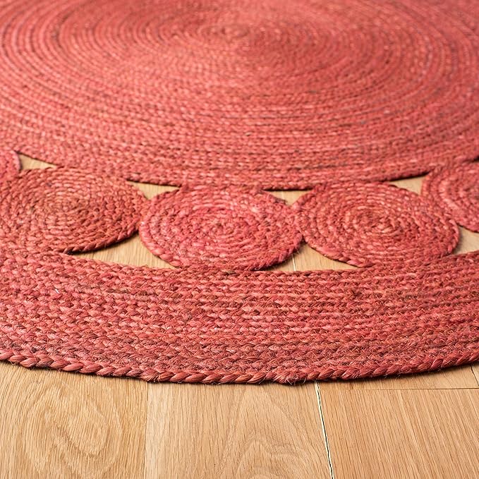 SAFAVIEH Area Rug 3' Round - Natural Fiber Collection - Rust, Handmade Jute, Boho Farmhouse Braided Design (NF364P)