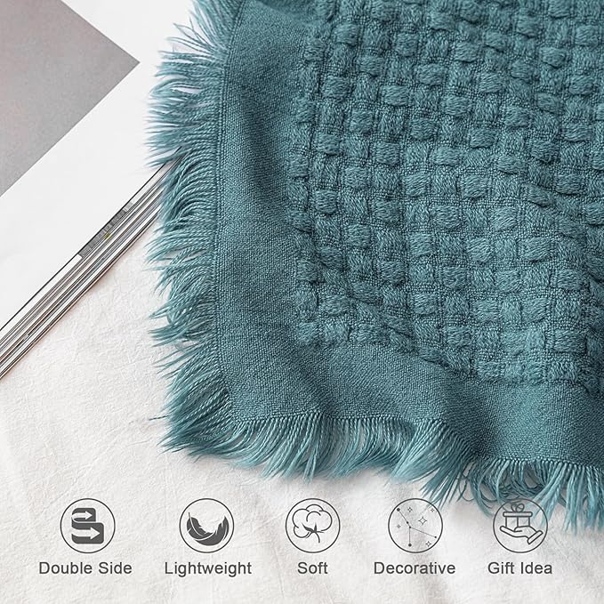 lifein Fall Throw Blanket for Couch-Soft Boho Bed Throw Blanketss,Cozy Knitted Teal Waffle Throw,Small Farmhouse Lightweight Blanket&Throws for Autumn,Woman,Chair,Sofa,Home Decor(Teal Blue,50 * 60")