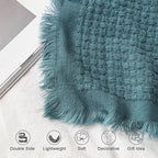 lifein Fall Throw Blanket for Couch-Soft Boho Bed Throw Blanketss,Cozy Knitted Teal Waffle Throw,Small Farmhouse Lightweight Blanket&Throws for Autumn,Woman,Chair,Sofa,Home Decor(Teal Blue,50 * 60")