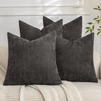 Set of 4 Soft Textured Decorative Throw Pillow Covers 18x18 Inch Cozy Farmhouse Cushion Cover Square Accent Pillow Cases for Bed Couch Sofa Living Room, Dark Grey