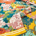 Boho Throw Blanket, 100% Organic Cotton Breathable Ultra Soft 80" x 90" Bed Quilt Throw - All Season Floral Rustic Farmhouse Decor Luxury Reversible Blanket for Sofa Couch Chair and Gift