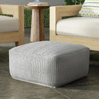 SIMPLIHOME Safford Square Pouf - 20 inch Wide Upholstered PET Polyester Ottoman in Grey and White, Boho Indoor/Outdoor Footstool or Extra Seating for Living Room or Bedroom, Assembled