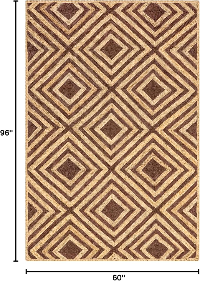 Rugs USA Dogwood Tiled Jute Area Rug, 5x8, Brown