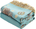 Boho Throw Blanket 60" x 80", 100% Organic Cotton Breathable Skin-Friendly Ultra Soft Bed Quilt Blue Throw - Floral Rustic Decor Luxury Reversible Blanket for Sofa Couch Chair and Gift,