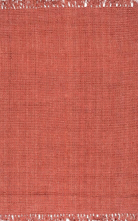 nuLOOM 8x10 Daniela Jute Tassel Hand Woven Area Rug, Brick, Solid Chunky Farmhouse Design, Natural Fiber, For Bedroom, Dining Room, Living Room, Hallway, Office, Entryway