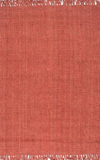 nuLOOM 8x10 Daniela Jute Tassel Hand Woven Area Rug, Brick, Solid Chunky Farmhouse Design, Natural Fiber, For Bedroom, Dining Room, Living Room, Hallway, Office, Entryway