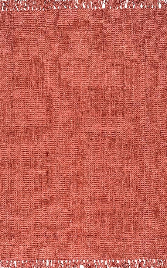Nuloom Daniela Brick, 6' x 9', Handmade, Jute, Tassel, Soft and Textured, High Traffic, Stain Resistant, Easy Clean, Durable Area Rug for Bedroom, Living Room, Dining Space, Foyer, Entryway
