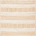 SAFAVIEH Natural Fiber Collection Area Rug - 6' Square, Natural & Ivory, Handmade Stripe Jute, Ideal for High Traffic Areas in Living Room, Bedroom (NF887A)