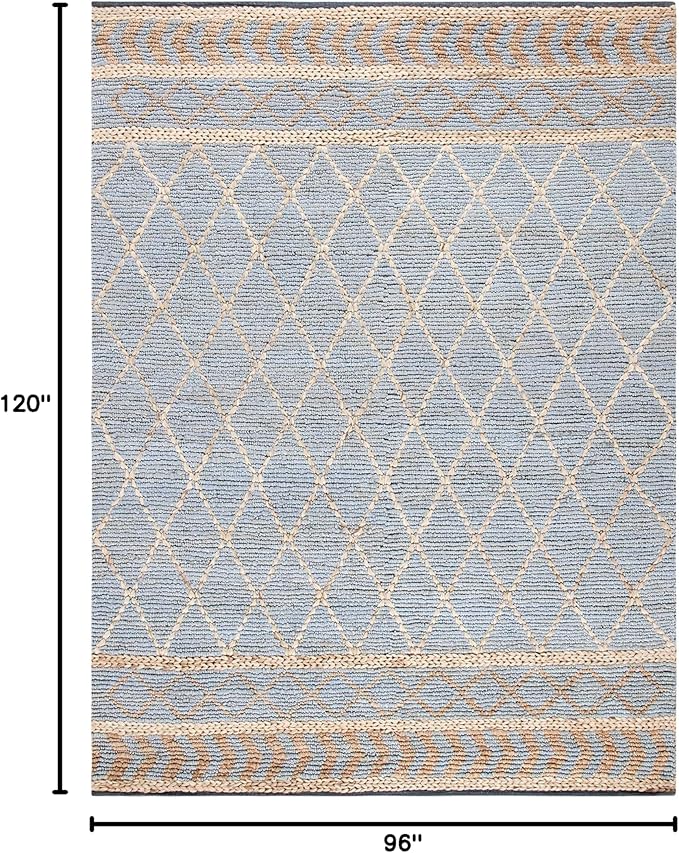 SAFAVIEH Area Rug 8x10 - Natural Fiber Collection - Large - Natural & Blue, Handmade Jute, Boho Moroccan Trellis Pattern, Ideal for Living Room, Bedroom, Dining Space (NF955N)
