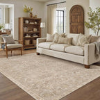 Brown 5x7 Area Rug Washable Vintage Living Room Carpet Bedroom Indoor Non Slip Soft Low Pile Thin Stain Resistant Distressed Accent Throw Rug for Dining Office Nursery
