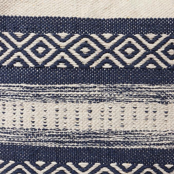 REDEARTH · UNSTUFFED Pouf Ottoman Cover Textured Cube Bean Bag Poof Pouffe Footrest for Living Room, Bedroom, Patio, Gym; 100% Cotton (18"X18"X18", Indigo Impressions)