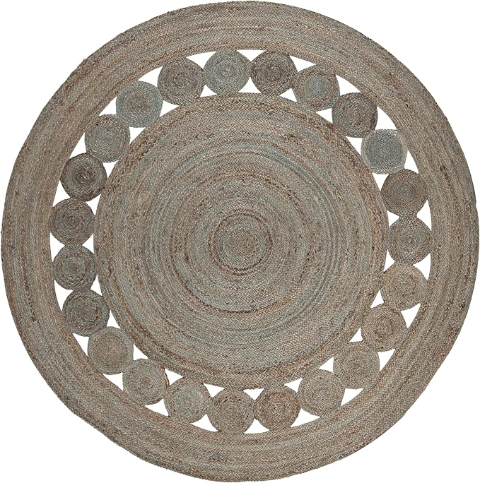 SAFAVIEH Area Rug 6' Round - Natural Fiber Collection - Grey, Handmade Jute, Boho Farmhouse Braided Design (NF364C)