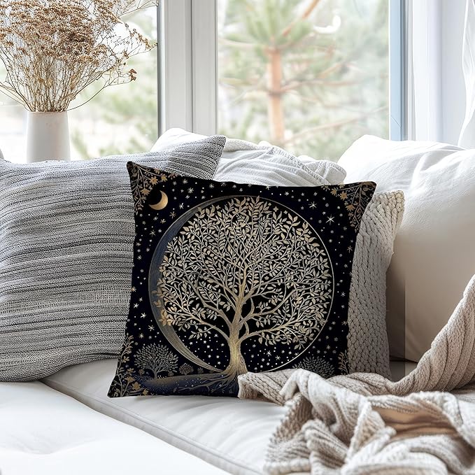 Dark Vintage William Morris Night Moon Forest Decor Pillow Covers 18x18,Black Forest Decor,Dark Dcademia Floral Decorative Throw Pillow Covers for Home Bedroom Living Room