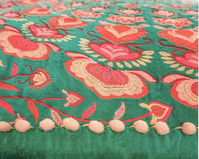 Mandala Life ART Turquoise Velvet Pouf Cover - Soft Sqare Floor Pillow - Embroidered Ottoman Slipcovern, 24x24x8 Inches, Ideal for Living Room, Bedroom, or Meditation Space - Cushion