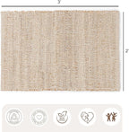 · REDEARTH · Jute Cotton Area Rug - 2'x3' Rectangular Rug, Sustainable Handwoven, Non-Shedding, Soft & Durable – Reversible, Neutral Tones for Home Décor in Living Room, Dining Room, Bedroom, Set of 2
